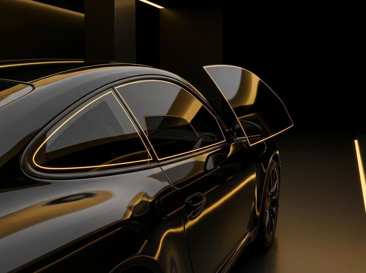 Window tint film cut to the exact shape of a car&rsquo;s side windows